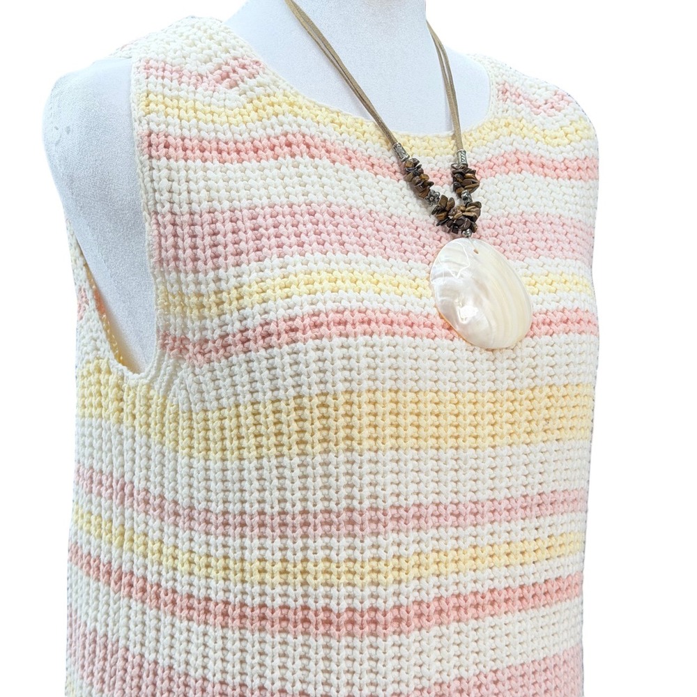 VTG Y2K Chunky XL Pastel Striped Cotton Knit Tank Sleeveless Coastal Cottagecore